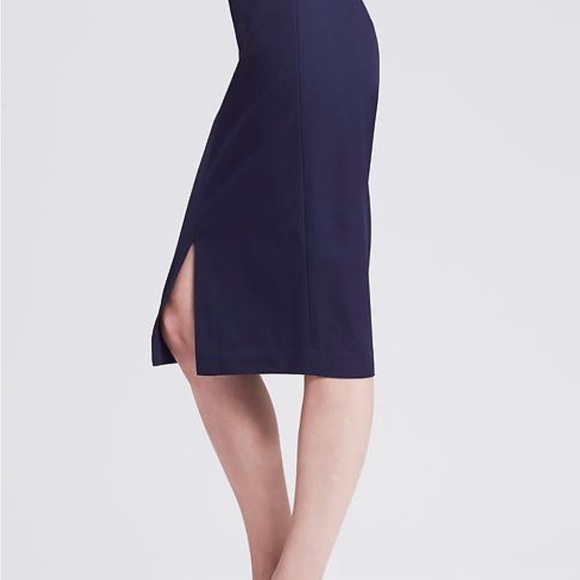 Banana Republic Dresses & Skirts - Banana Republic navy cotton stretch zip back slit front midi pencil skirt Sz 14